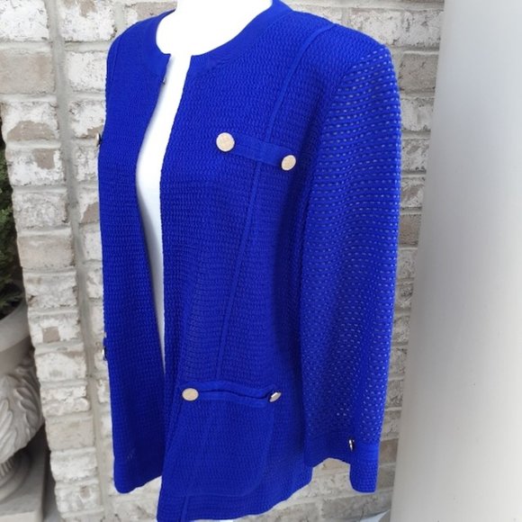 Misook Cobalt Blue Knit Jacket Petite Large - PL - Picture 3 of 15